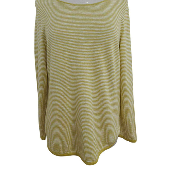Eileen Fisher Organic Linen Cotton Bateau Sweater Petite Large Yellow Striped - Picture 2 of 8